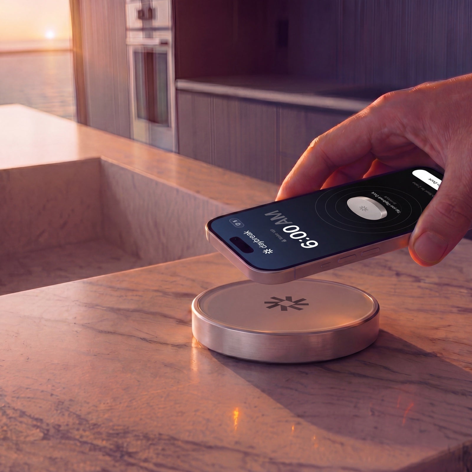 Phone scanning the Daybreak dock to stop the alarm