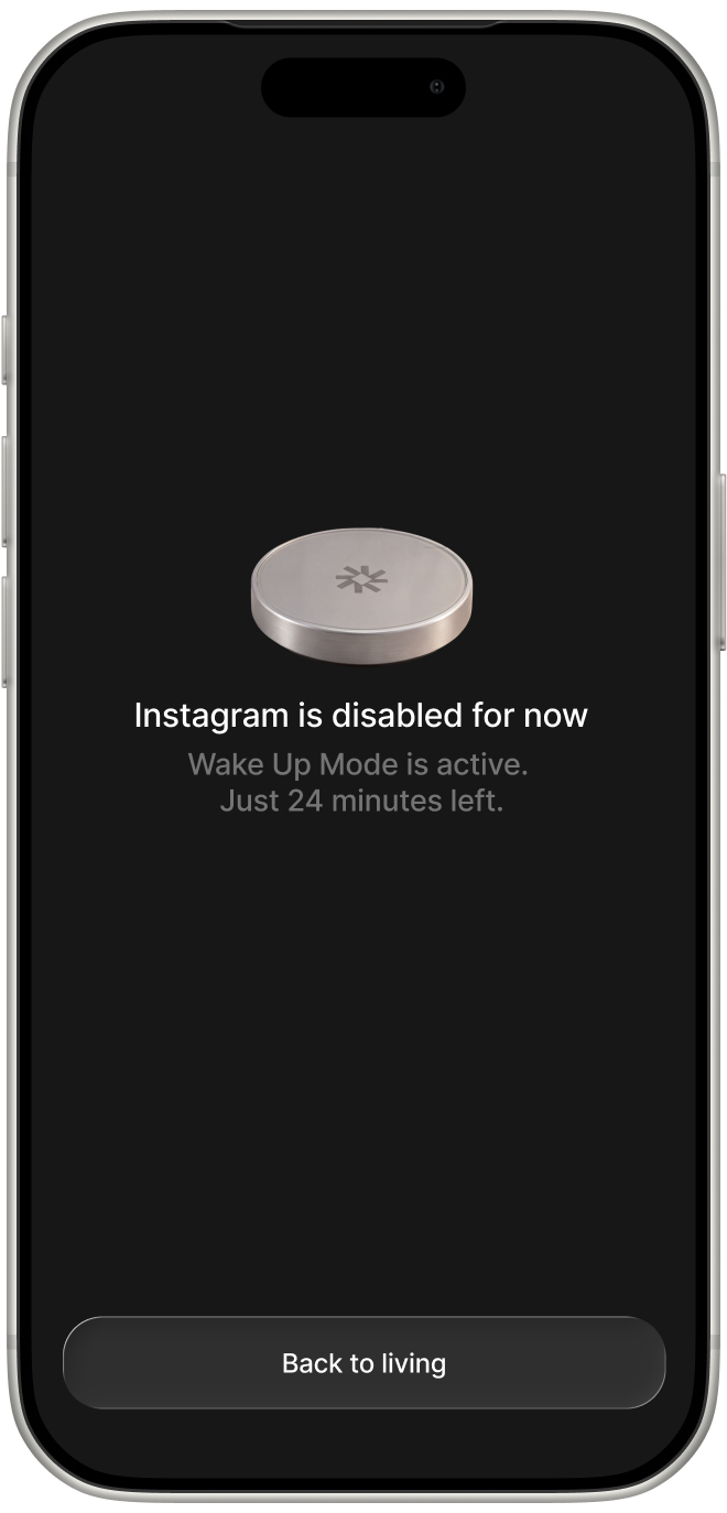 Phone showing Wake Up Mode blocking Instagram